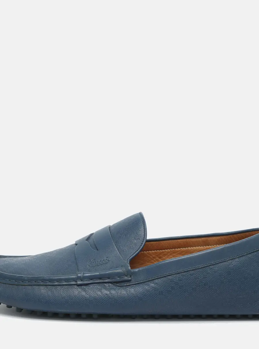 Gucci Diamante Size 43 Blue Leather Penny Loafers