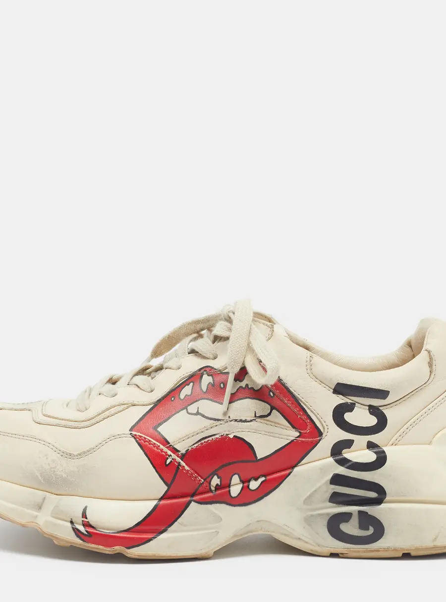 Gucci Rhyton Size 42.5 Cream Leather Lace Up Sneakers