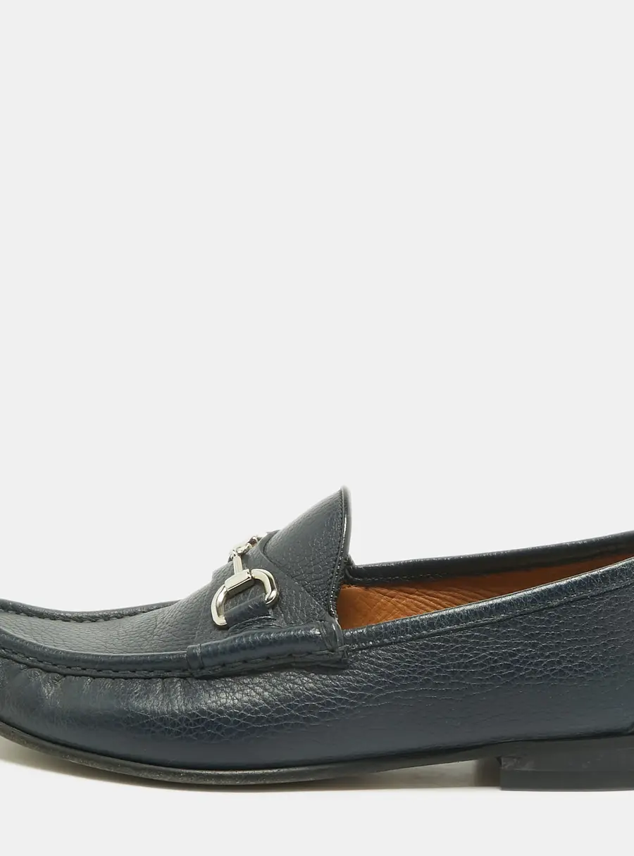 Gucci Horsebit Size 41.5 Navy Blue Leather Slip On Loafers