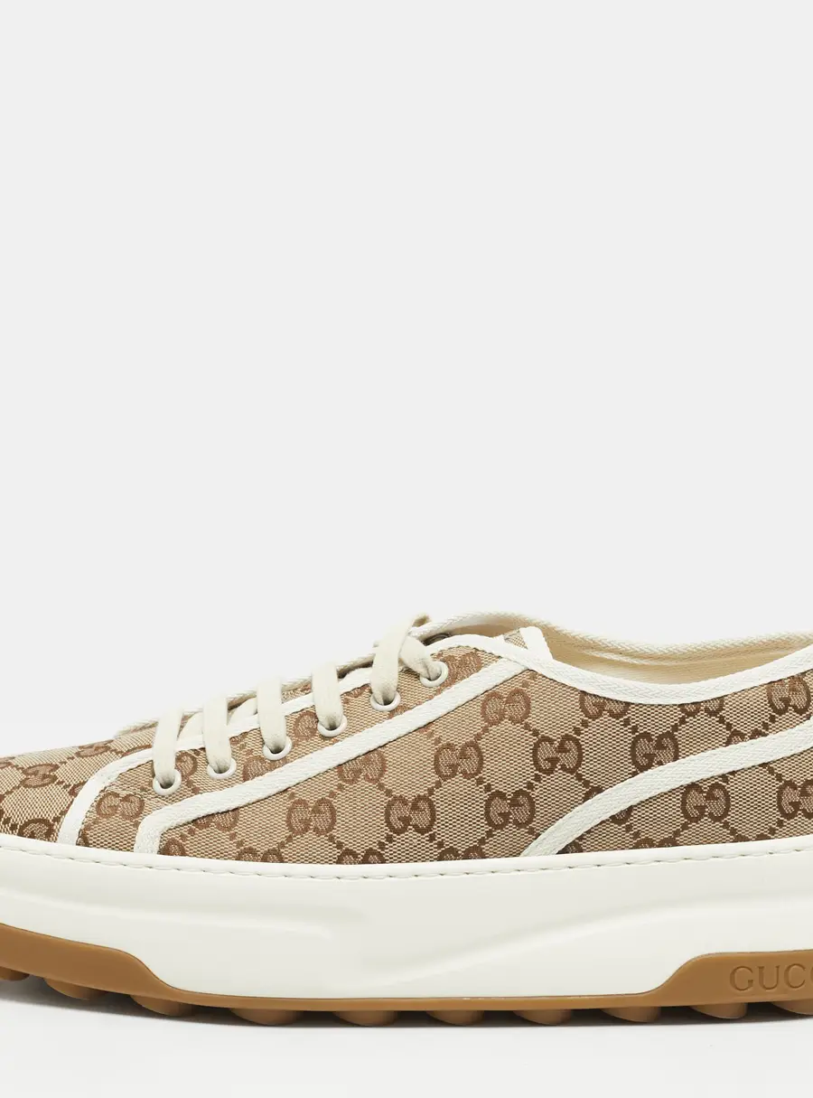 Gucci Tennis 1977 Size 44.5 Beige Canvas Lace Up Sneakers
