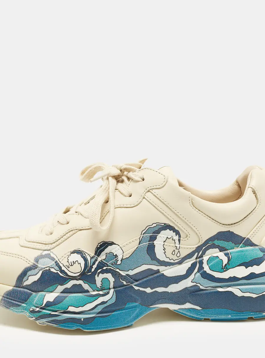 Gucci Rhyton Size 39 Cream Leather Lace Up Sneakers