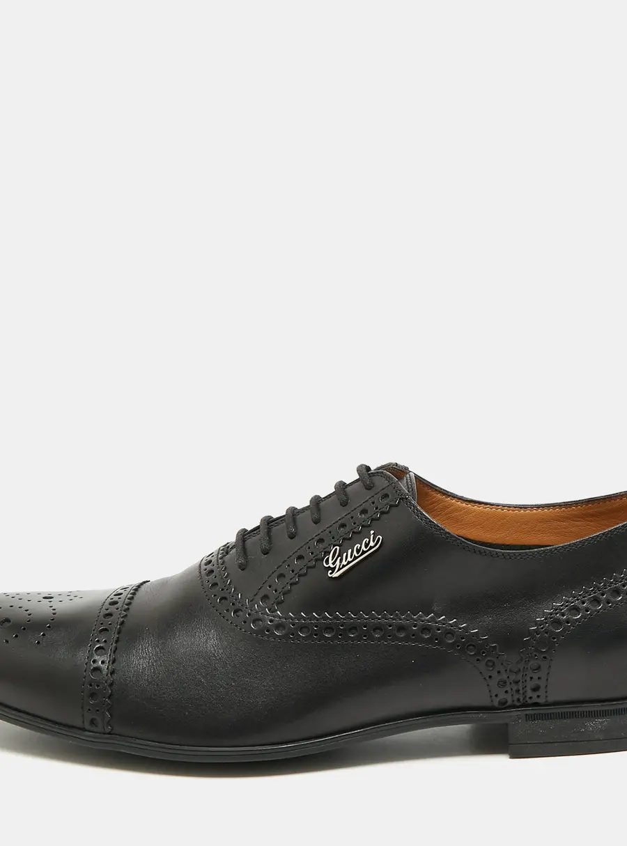 Gucci Size 41 Black Leather Lace Up Brogues