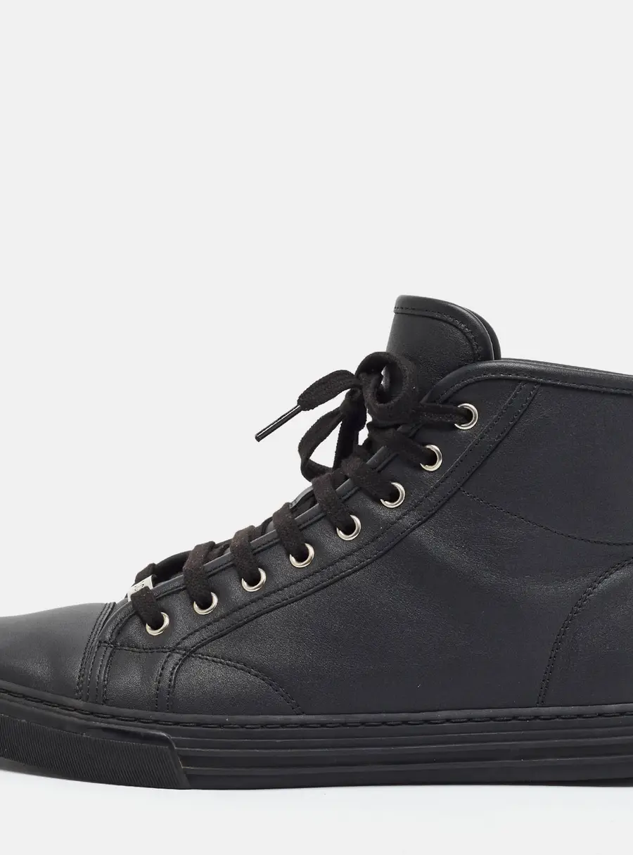 Gucci Size 42.5 Black Leather High Top Sneakers