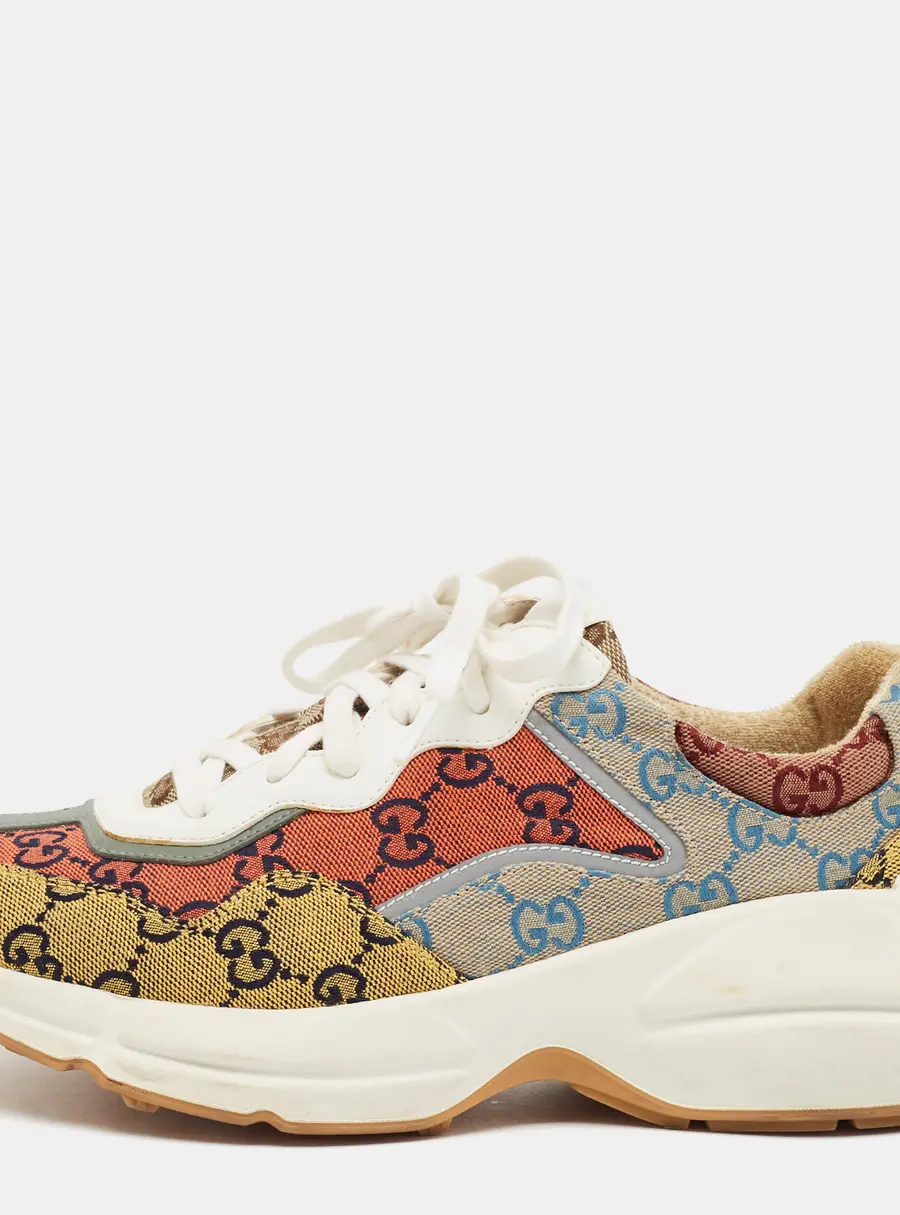 Gucci Rhyton Size 40 Multicolor GG Canvas and Leather Lace Up Sneakers