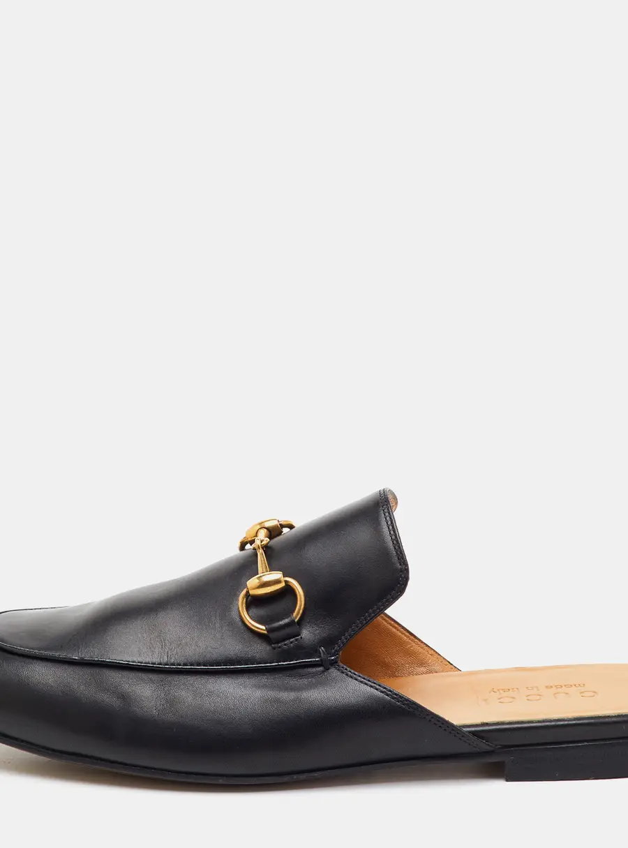 Gucci Princetown Size 41 Black Leather Horsebit Flat Mules