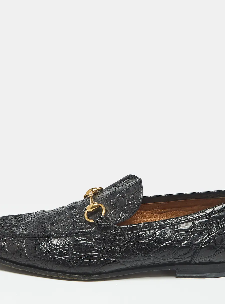 Gucci Horsebit Size 42 Black Crocodile Leather Loafers