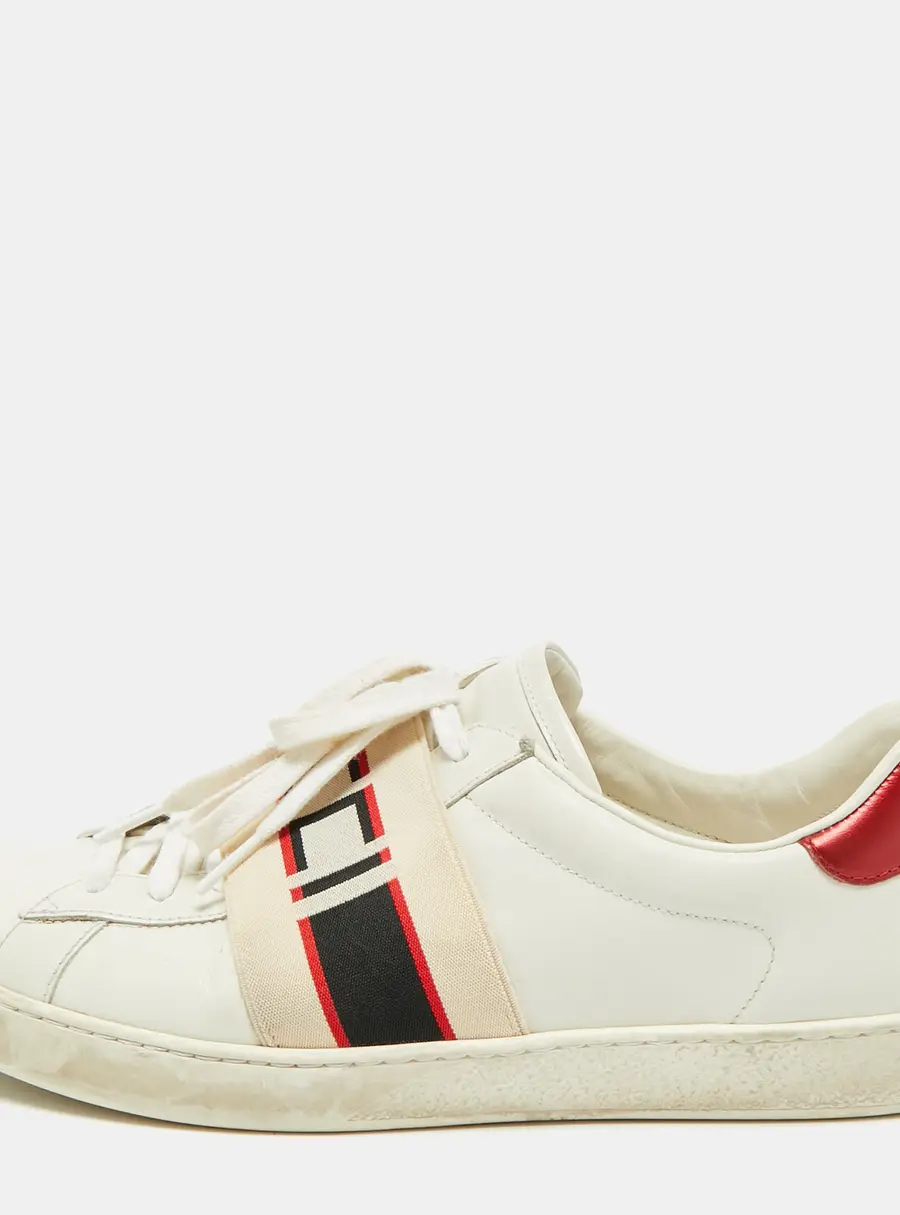 Gucci New Ace Size 43 Tricolor Logo Band Elastic and Leather Low Top Sneakers