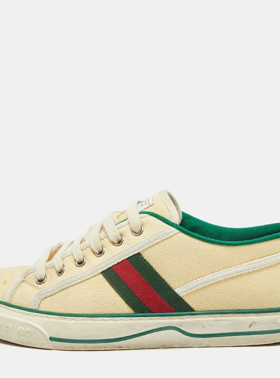 Gucci Tennis 1977 Size 41.5 Cream/Green Canvas Low Top Sneakers
