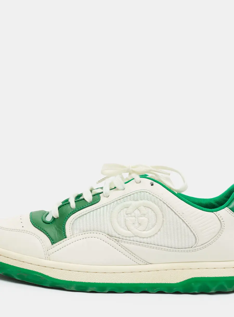Gucci mac80 Size 40 White/Green Fabric and Leather Lace Up Sneakers