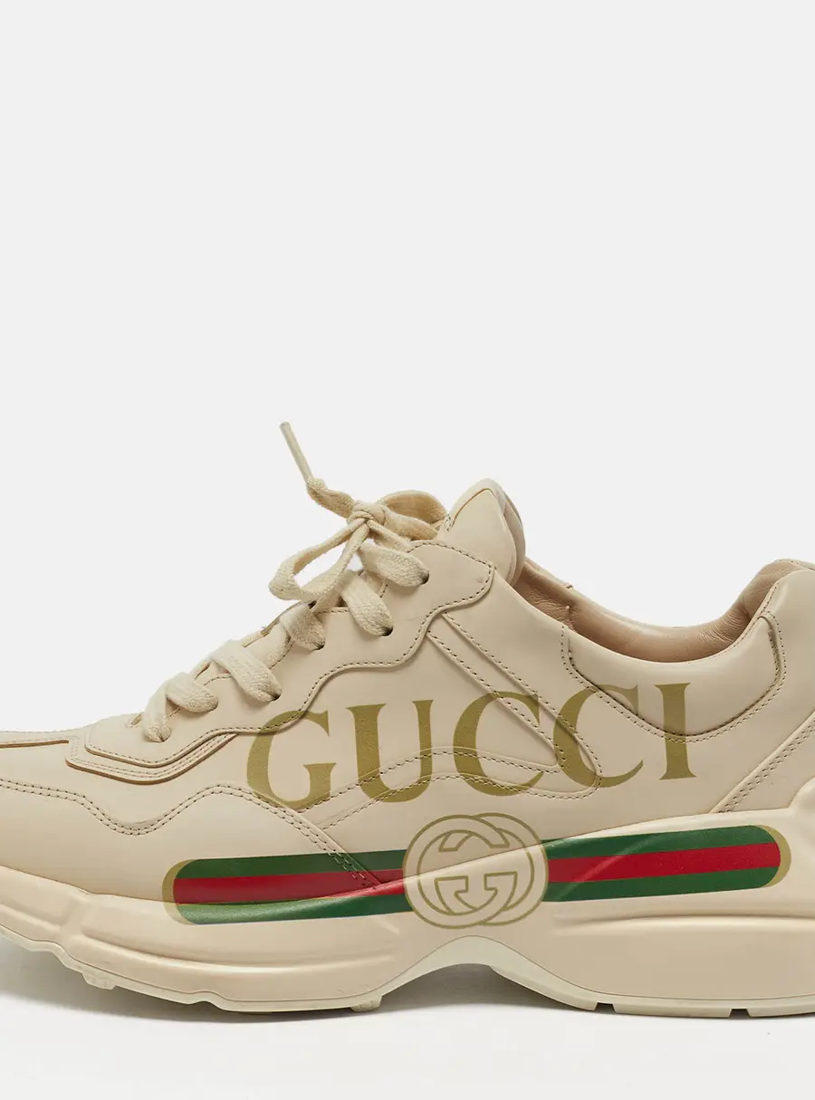 Gucci Rhyton Size 43 Cream Leather Lace Up Sneakers