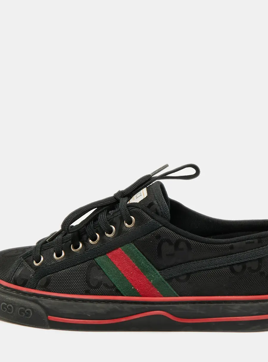 Gucci Tennis 1977 Size 40.5 Black GG Canvas Web Lace Up Sneakers