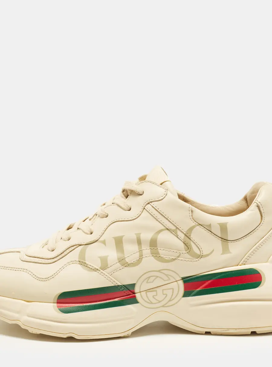 Gucci Rhyton Size 43 Cream Leather Lace Up Sneakers