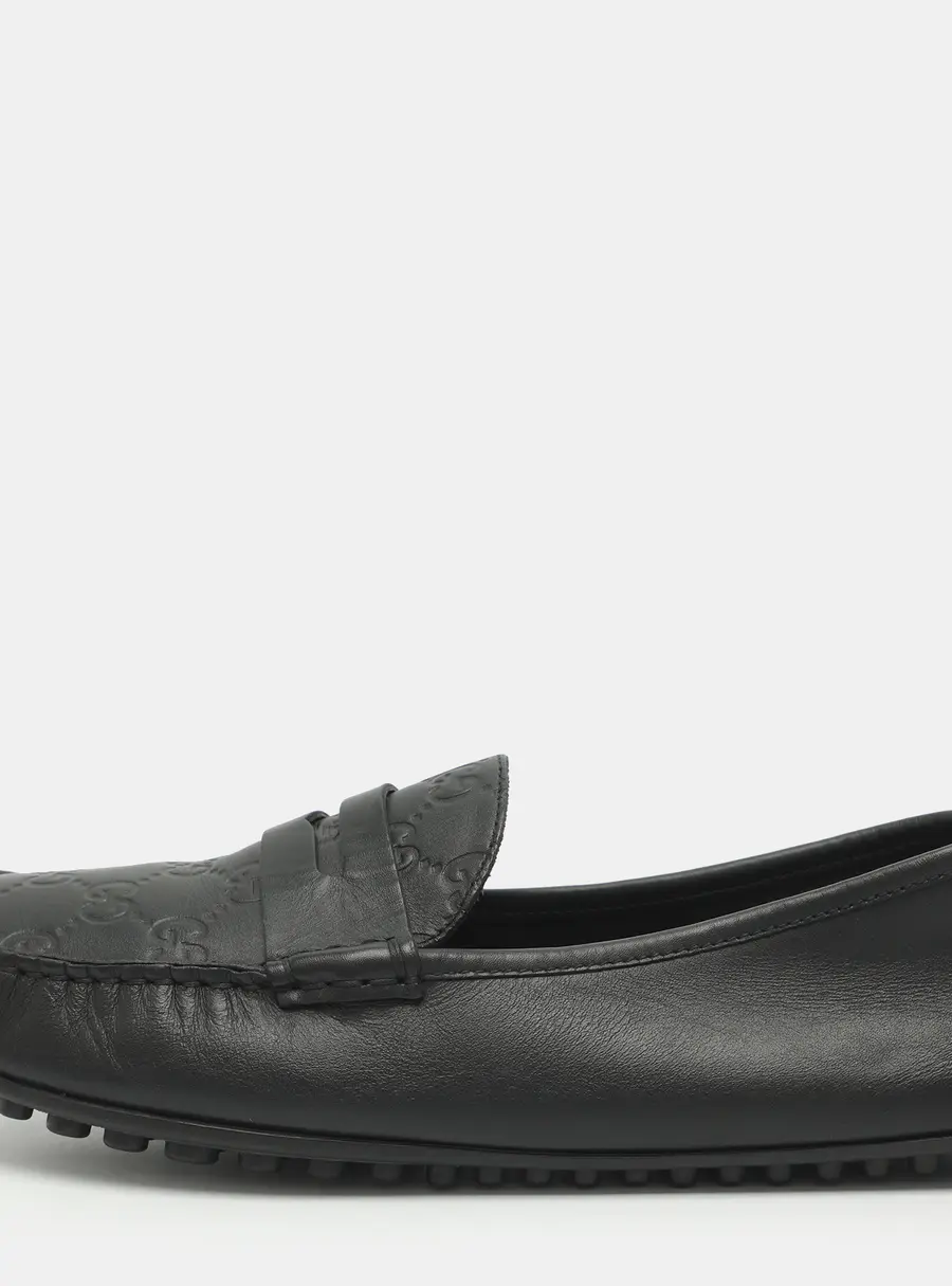 Gucci Size 41.5 Black Guccissima Leather Penny Loafers