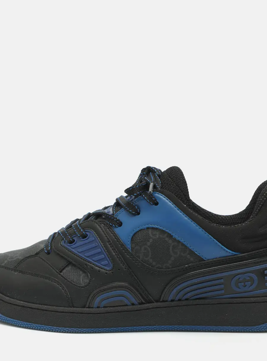 Gucci Basket Size 41.5 Black Coated Canvas and Leather and Neoprene Low Top Sneakers