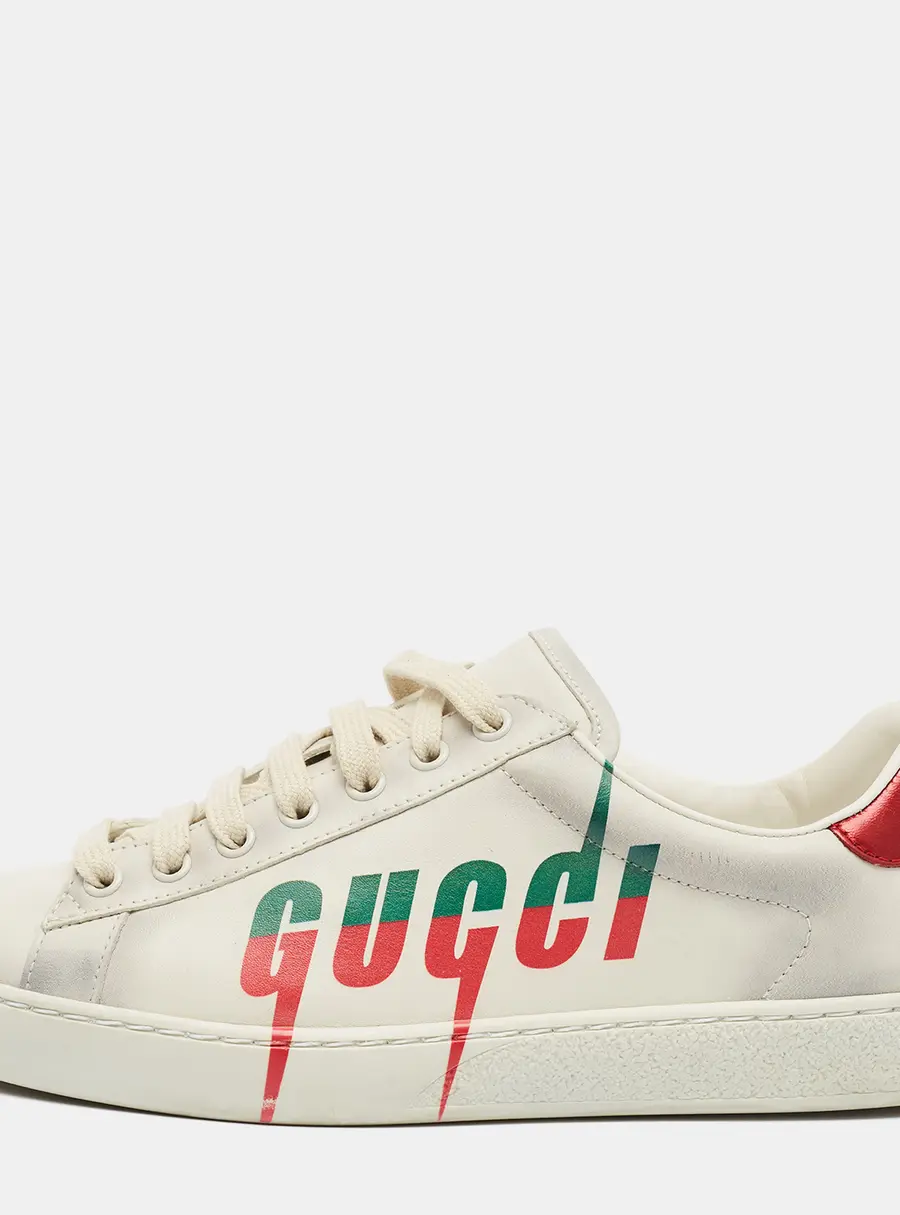 Gucci Ace Size 40.5 White Distressed Leather Lace Up Sneakers