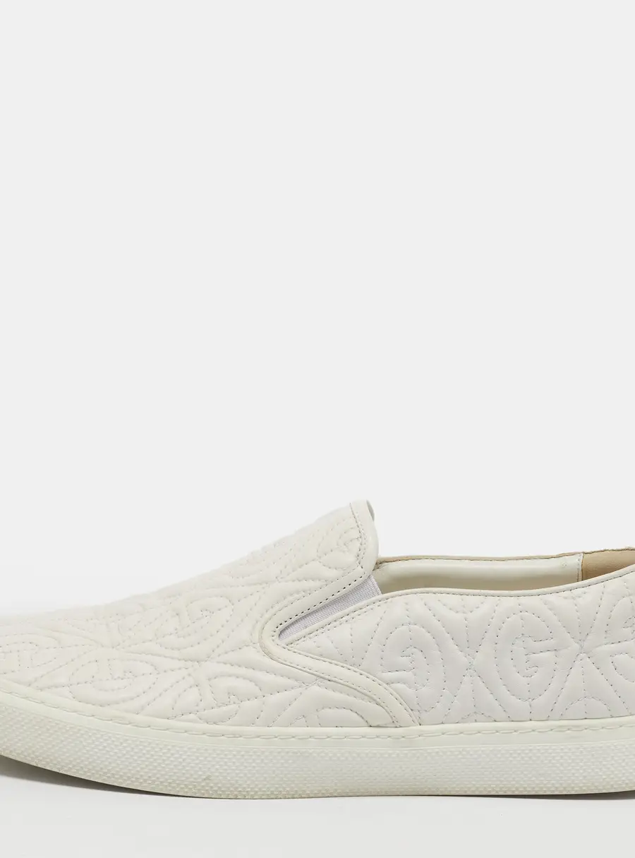 Gucci Rhombus Size 44 White Leather Slip On Sneakers