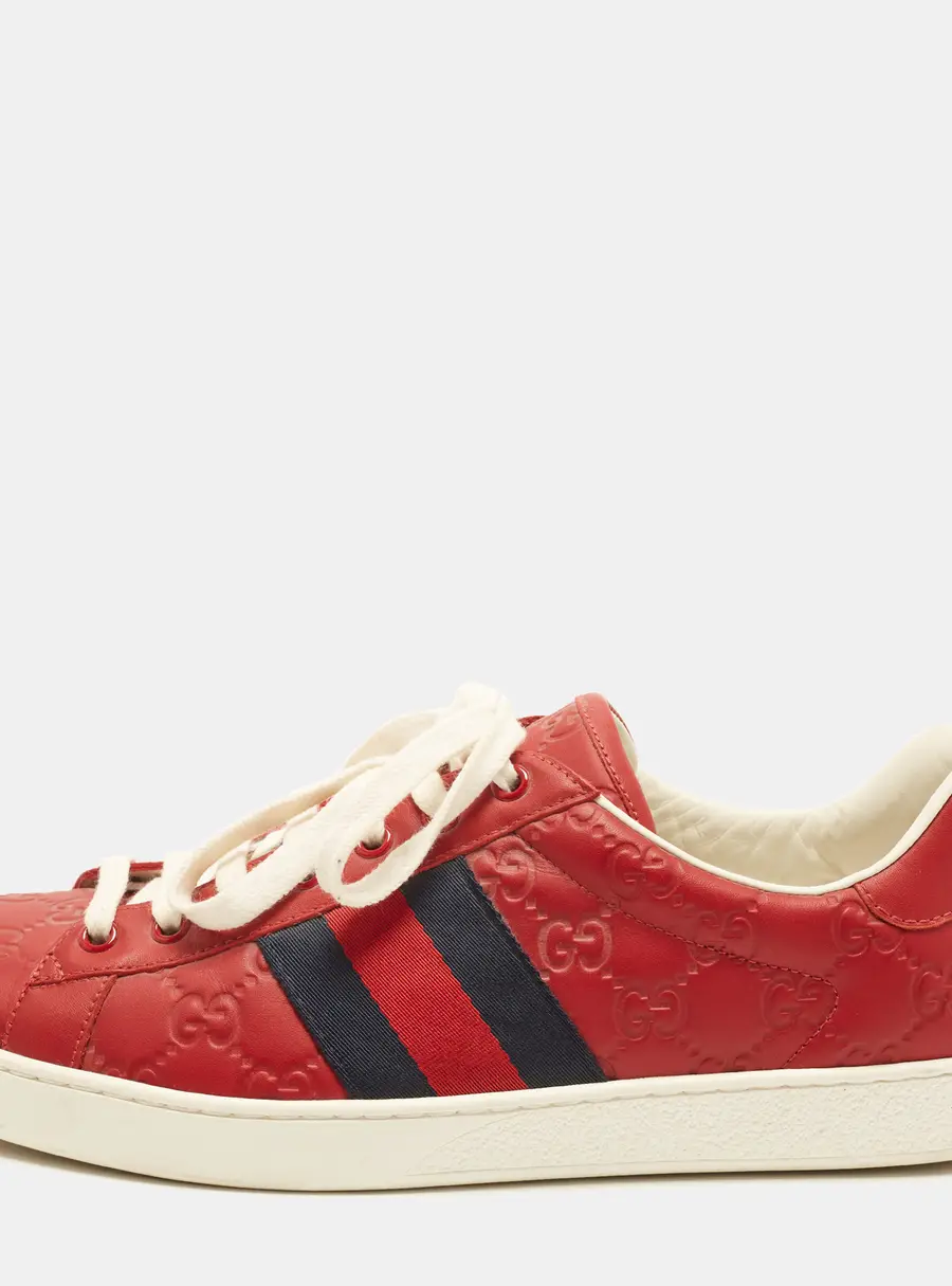 Gucci Ace Size 42.5 Red Guccissima Leather Low Top Sneakers