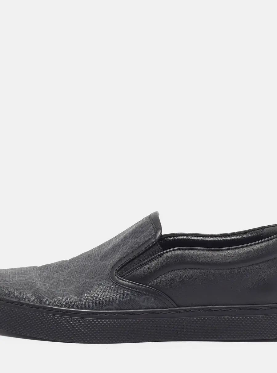 Gucci Size 42 Black Coated Canvas and Leather Slip On Sneakers