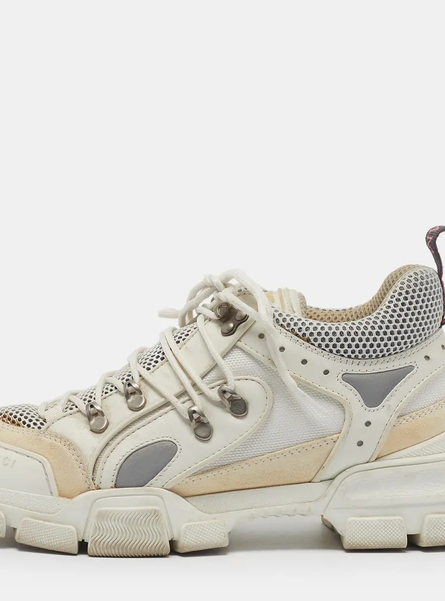 Gucci Flashtrek Size 40.5 White/Beige Leather and Mesh Chunky Lace Up Sneakers