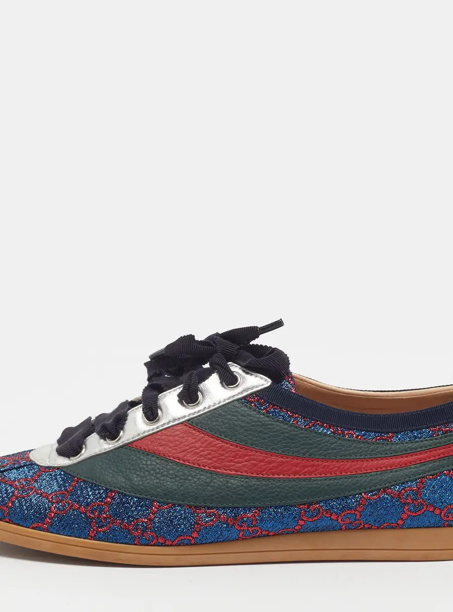 Gucci Falacer Size 41 Multicolor Leather and Glitter Web Low Top Sneakers