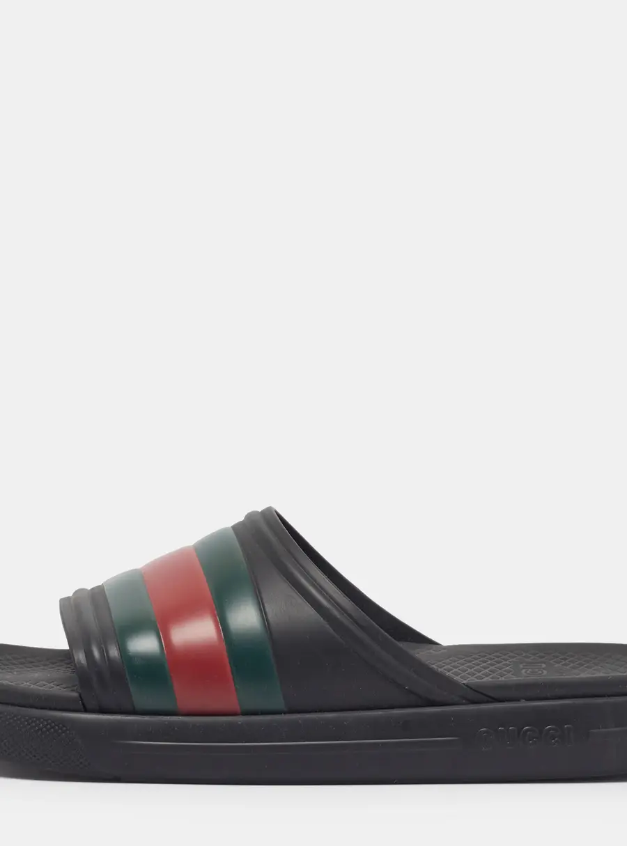 Gucci Size 43 Black Rubber Web Flat Slide