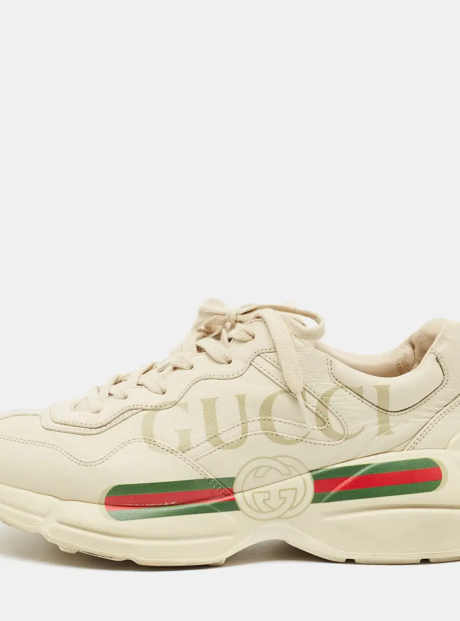 Gucci Rhyton Size 43 Cream Leather Lace Up Sneakers