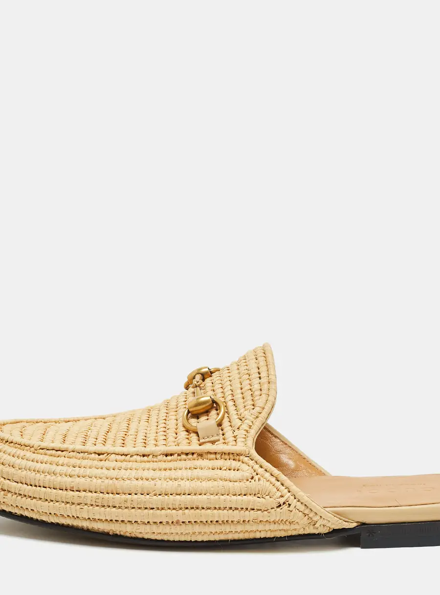 Gucci Princetown Size 43 Beige Raffia Horsebit  Mules