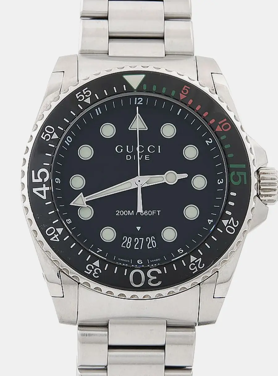 Gucci Dive YA136208 Black Stainless Steel Quartz Men's Wristwatches 45mm