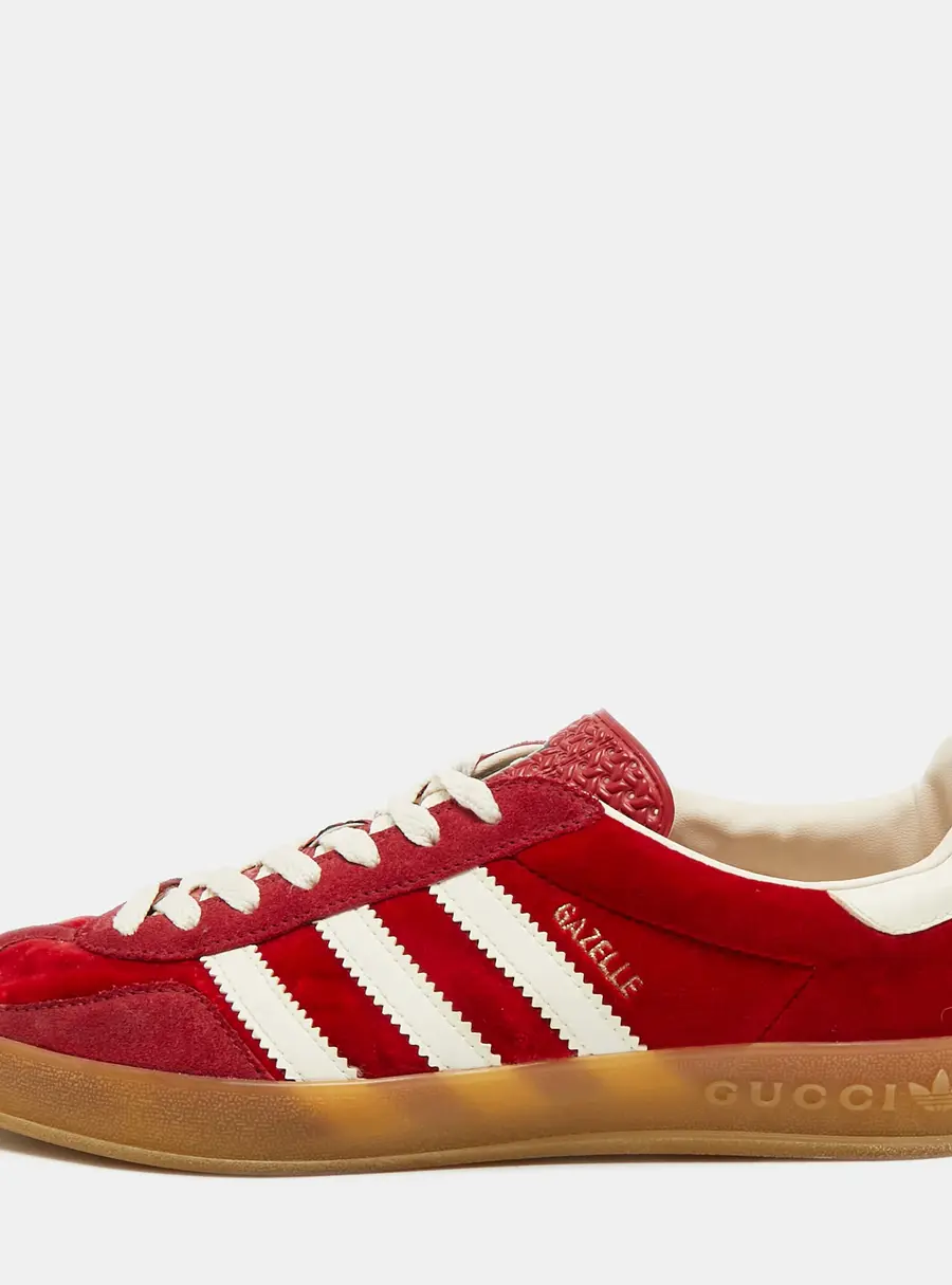 Gucci x Adidas Gazelle Size 41 1/3 Red Suede and Velvet Low Top Sneakers
