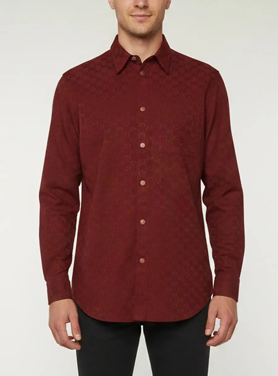 Gucci Red Monogram Canvas Jacquard Button Up Shirt S