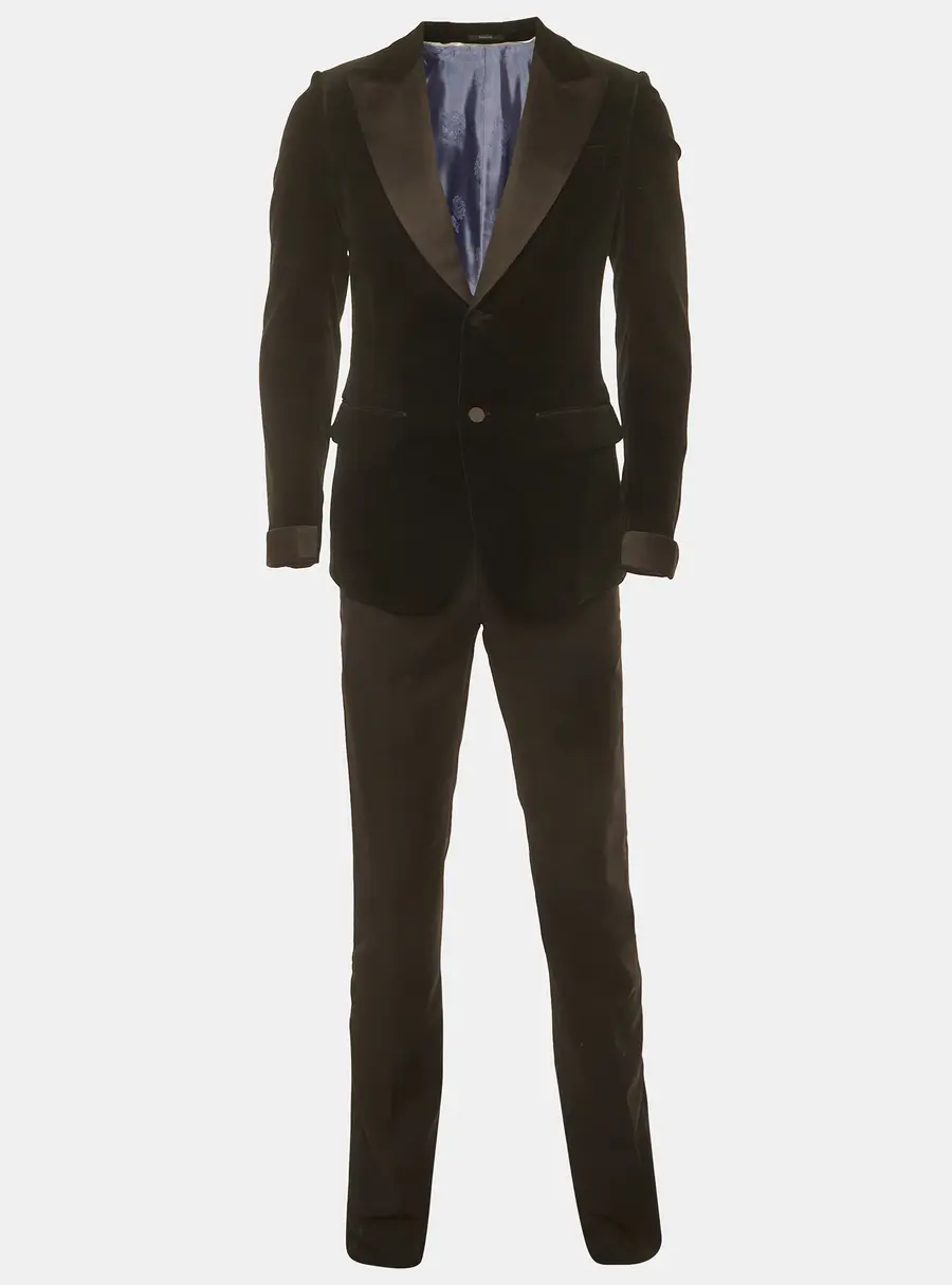 Gucci Black Velvet and Wool Blend Satin Trim Tuxedo Suit S