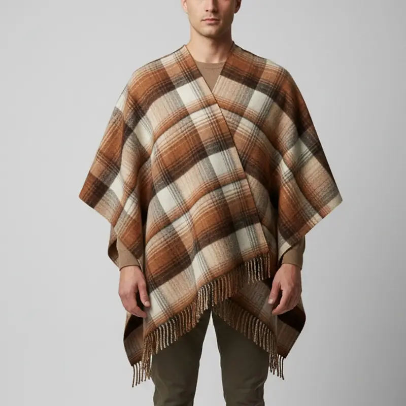 Gucci Beige Checked Monogram Wool Reversible Poncho One Size