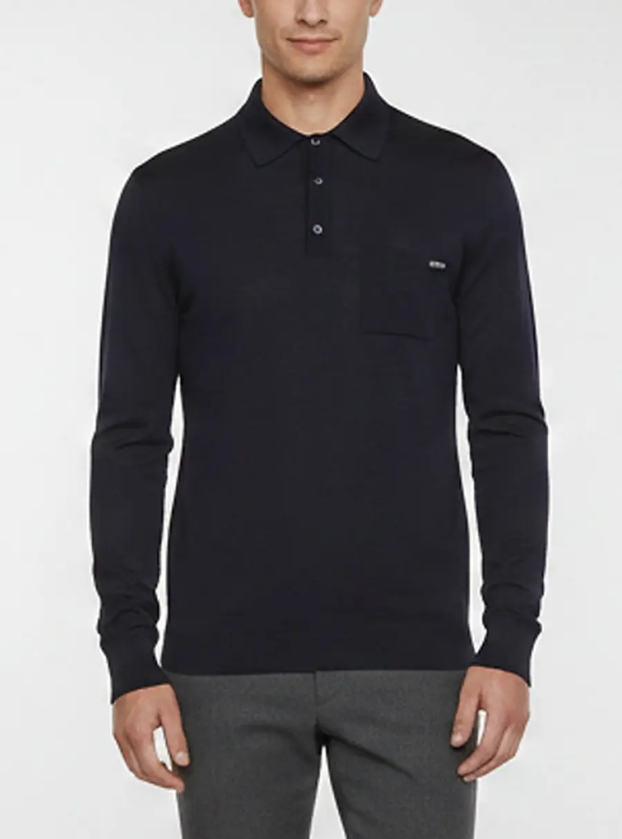 Gucci Navy Blue Knit Long Sleeve Polo Shirt S