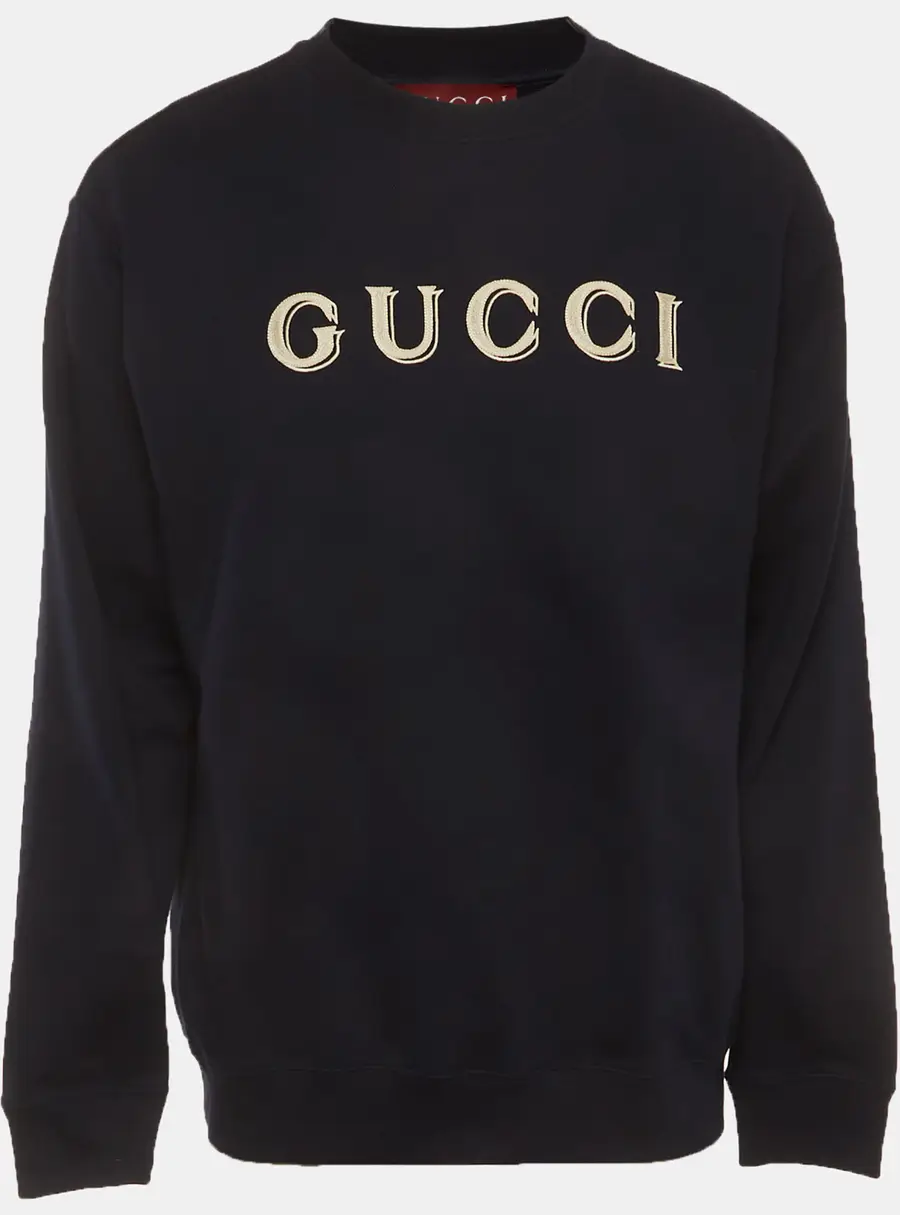 Gucci Navy Blue Embroidered Logo Detail Sweatshirt L
