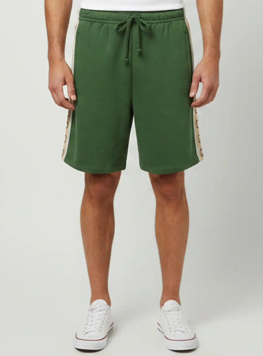 Gucci Green Monogram Striped Jersey Shorts S