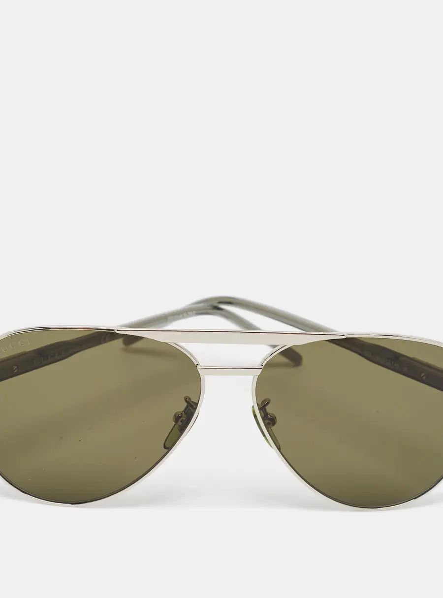 Gucci Green/Silver Tone GG1163S Aviator Sunglasses