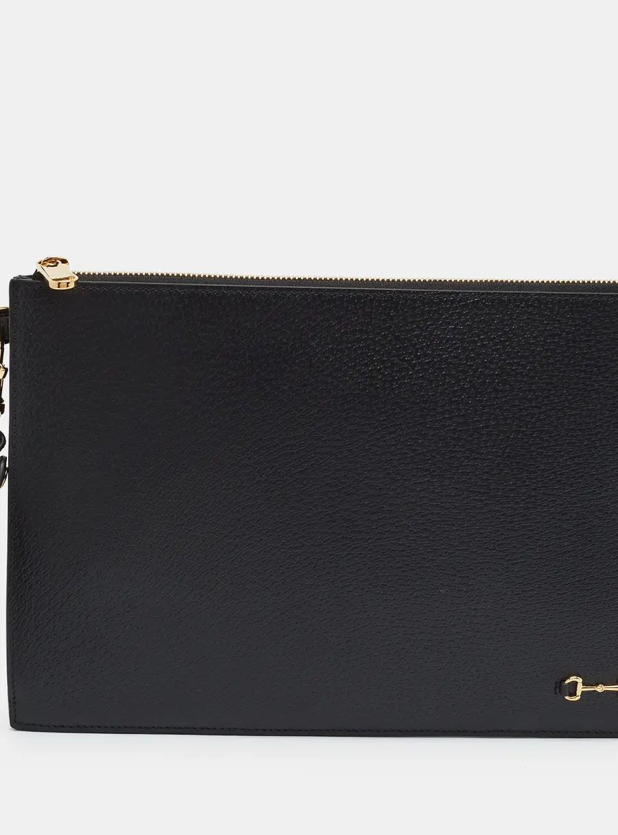 Gucci Horsebit Black Leather Wristlet Clutch