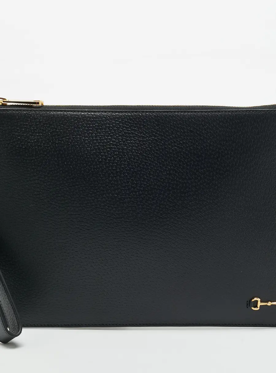 Gucci Horsebit Black Leather Wristlet Clutch
