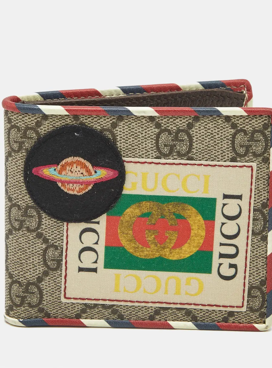 Gucci Courrier UFO Embroidered Multicolor GG Supreme Canvas and Leather Bifold Wallet