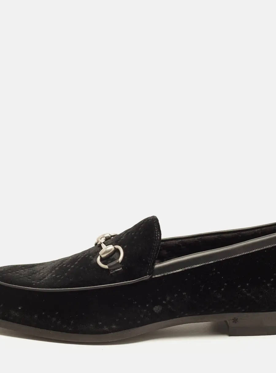 Gucci Horsebit Size 42.5 Black Diamond Velvet Loafers