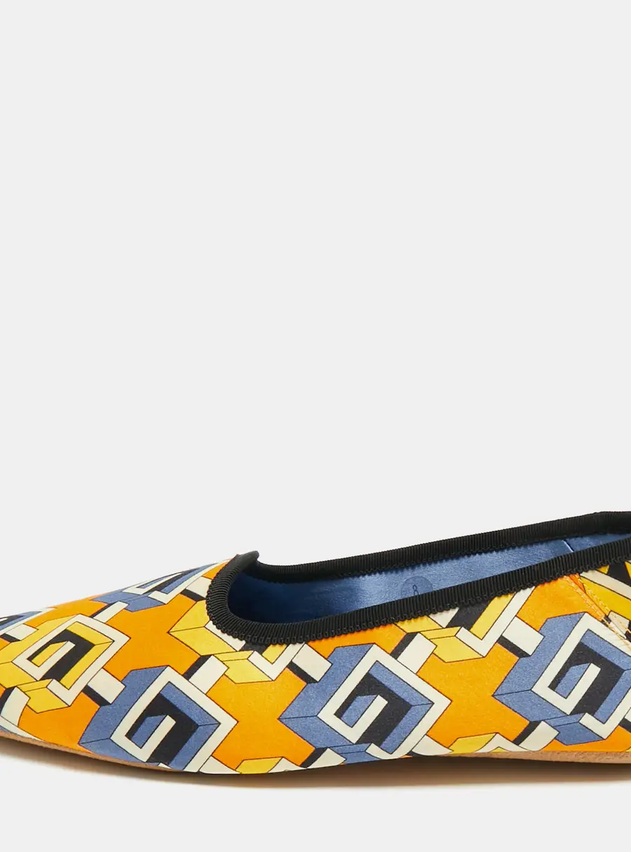 Gucci Orange/Blue Geometric G Print Satin Smoking Slippers Size 42