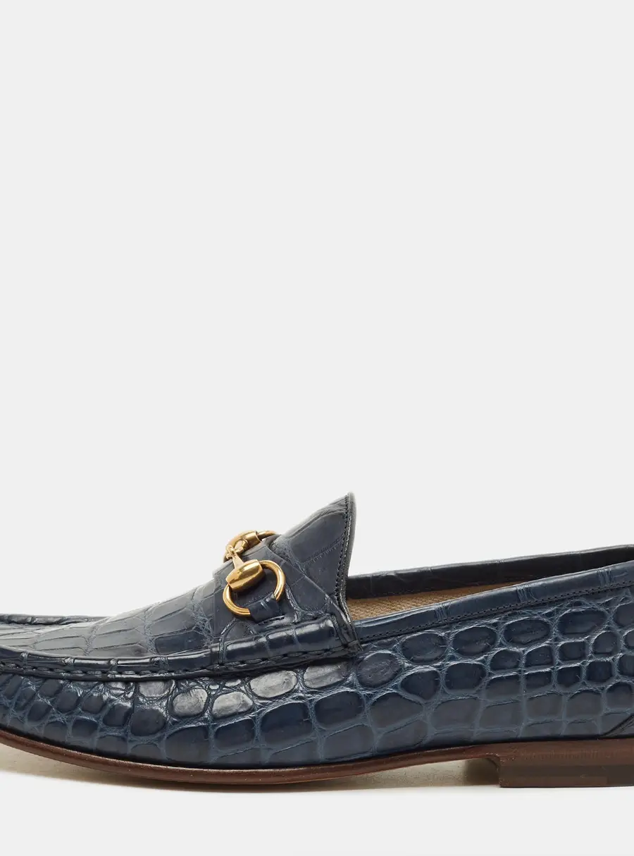 Gucci 1953 Horsebit Size 41.5 Blue Crocodile Loafers