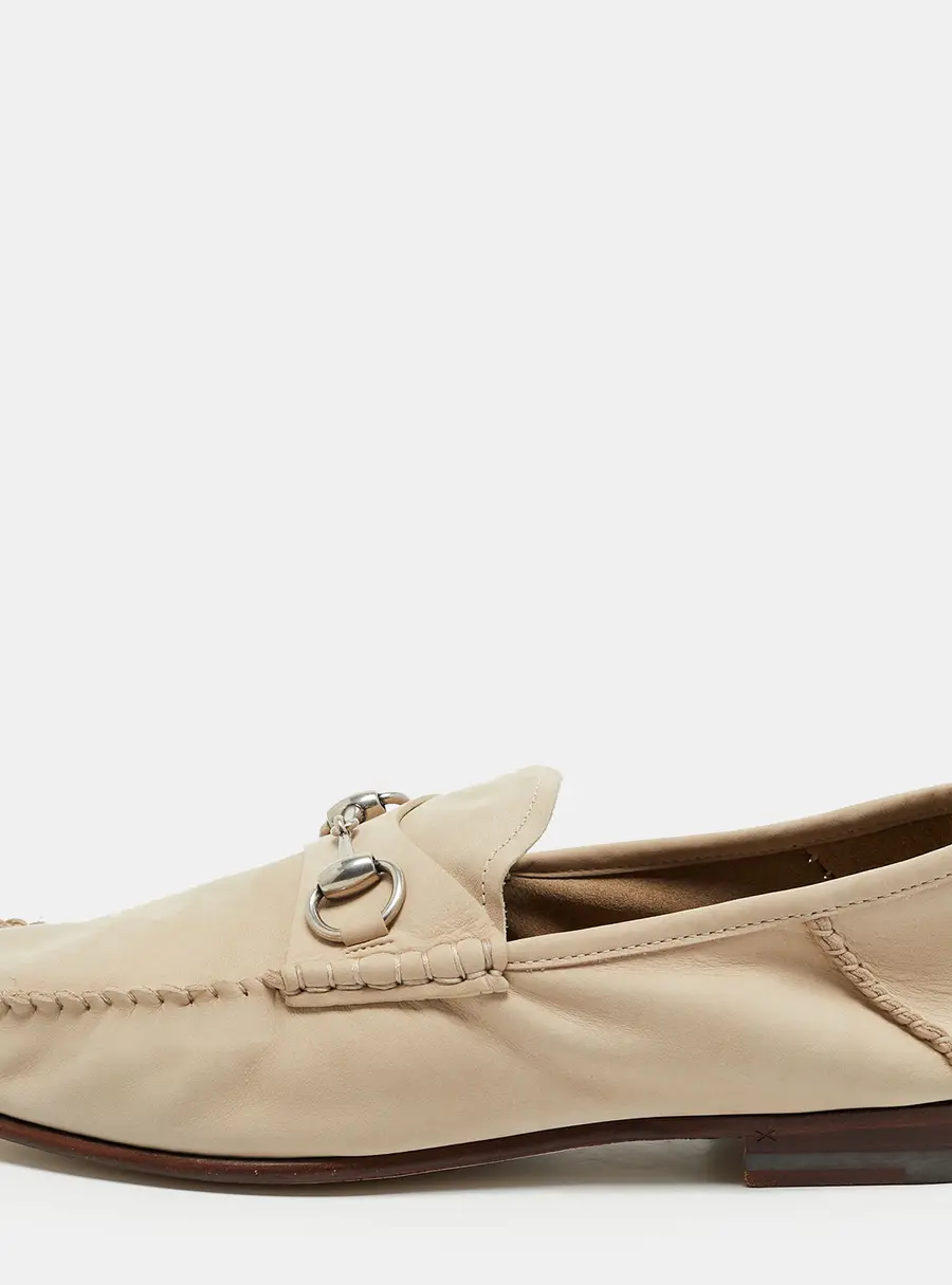 Gucci 1953 Horsebit Size 42 Beige Nubuck Leather Loafers