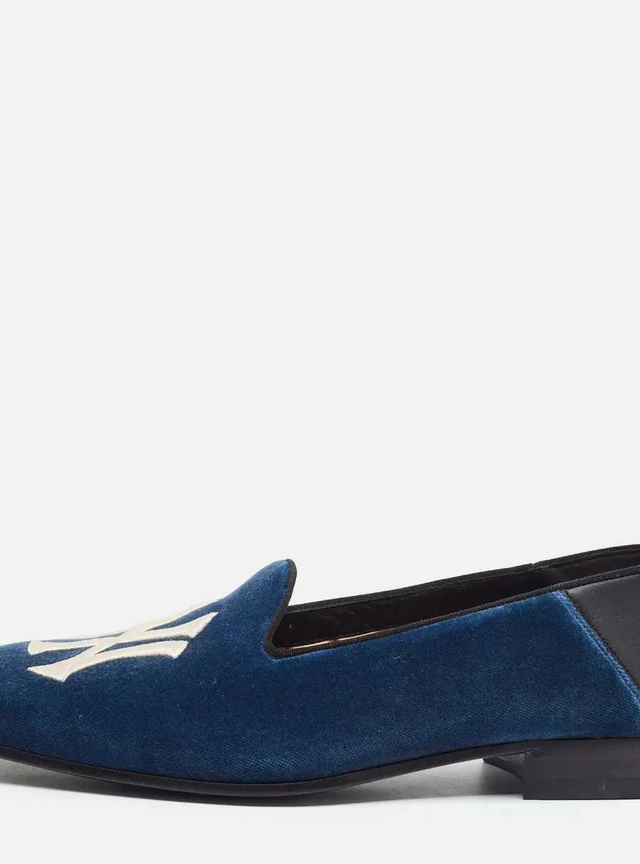 Gucci NY Yankees Size 42.5 Black Leather and Velvet Smoking Slippers