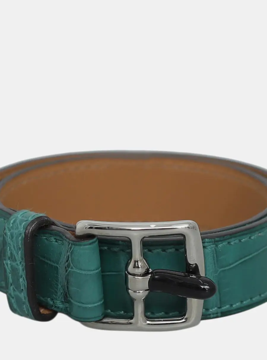 Hermes Etriviere Double Tour Malachite Crocodile Leather Men's Bracelet