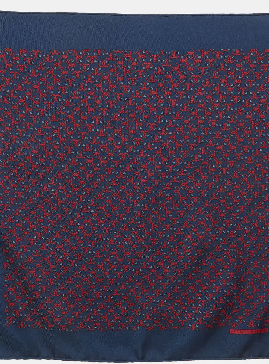 Herm&egrave;s Navy Horseshoe Print Silk Pocket Square