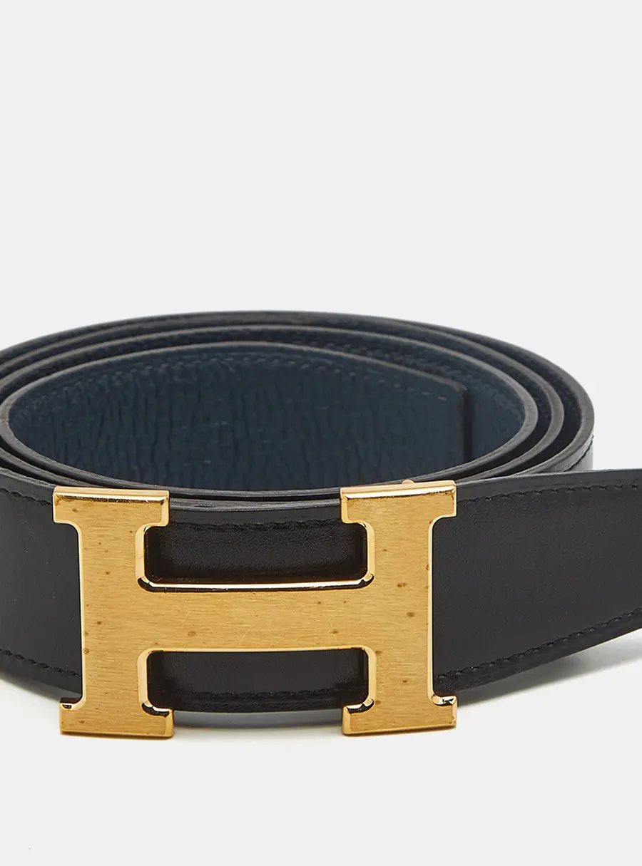 Herm&egrave;s H 95 CM Reversible Buckle Belt Noir/Colvert Box and Togo Leather