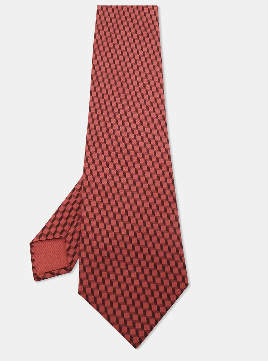 Hermes Burgundy Geometric Pattern Silk Tie