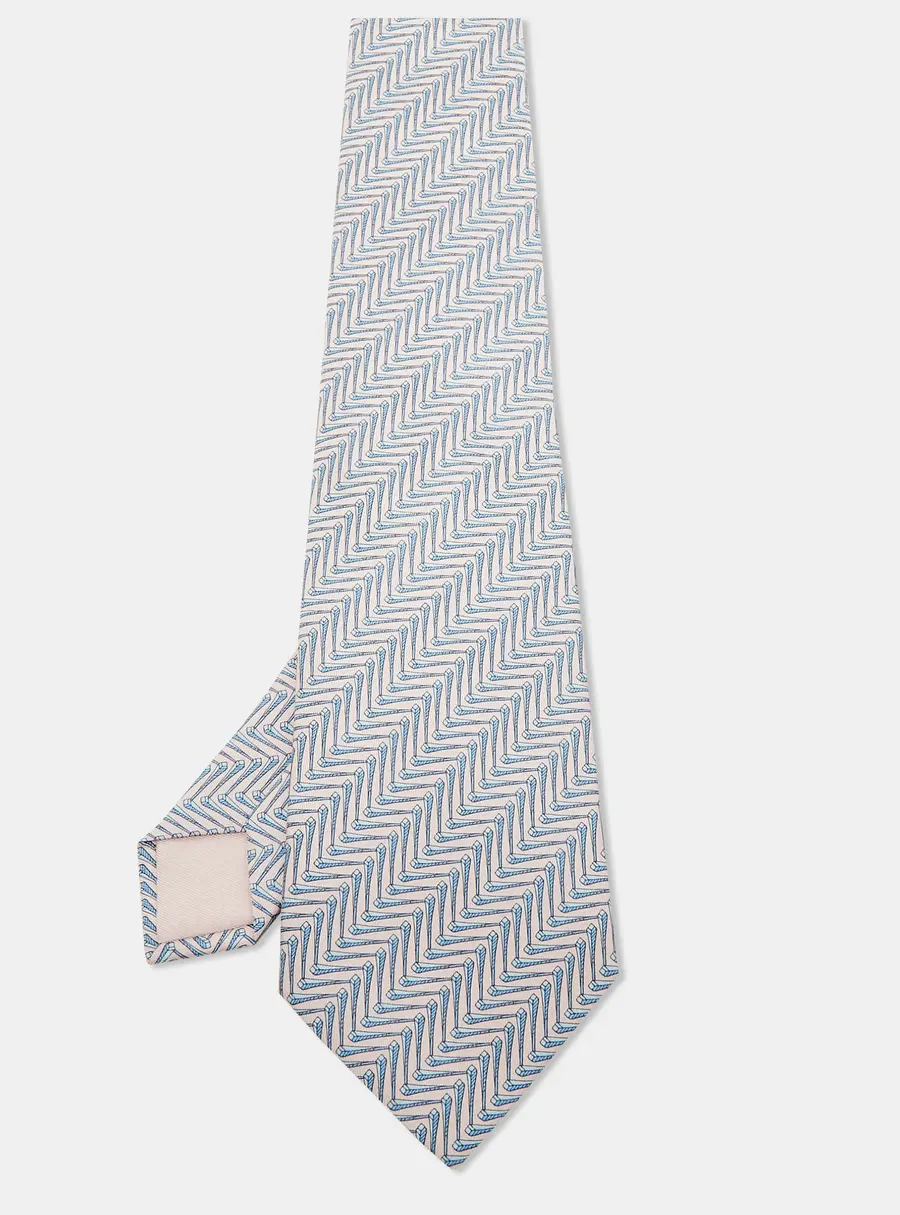 Hermes Pink Chevron Pattern Silk Tie