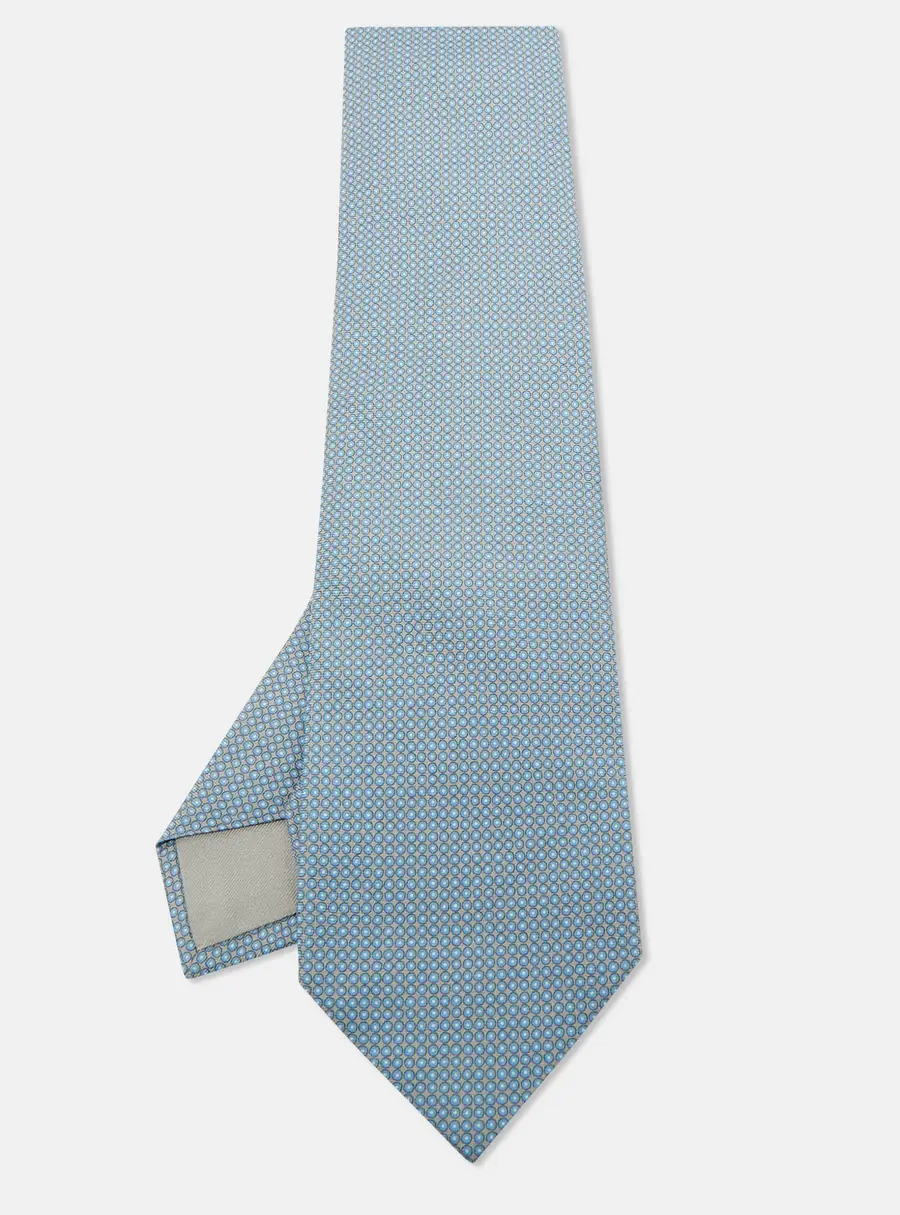 Hermes Blue/Grey Geometric Circle Pattern Silk Tie